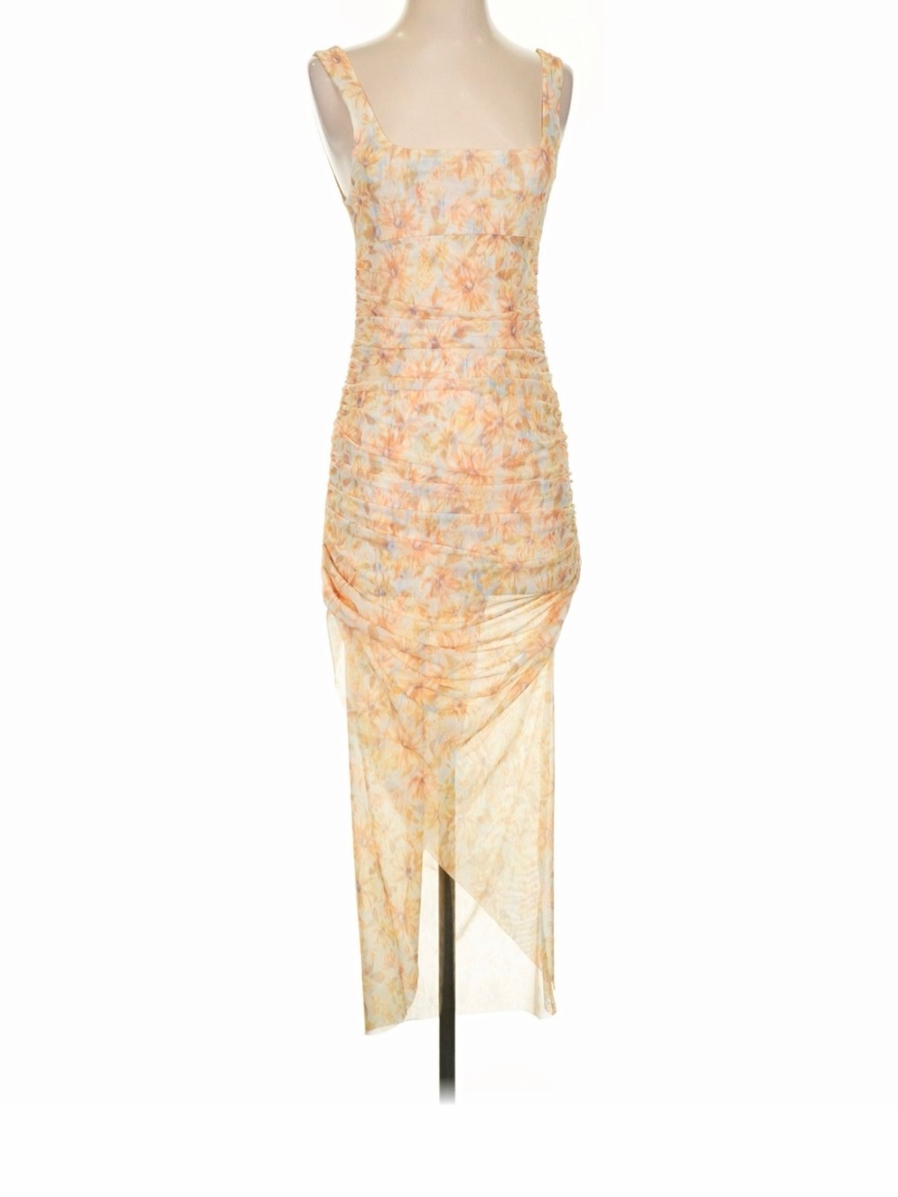 ZARA Pastel Floral Ruched Midi Dress